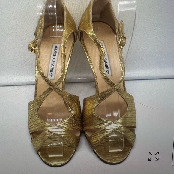 Manolo Blahnik Shoes - Manolo Blahnik Crisscross Sandals Metallic Gold Size 38 US 7 Peep Toe Heels